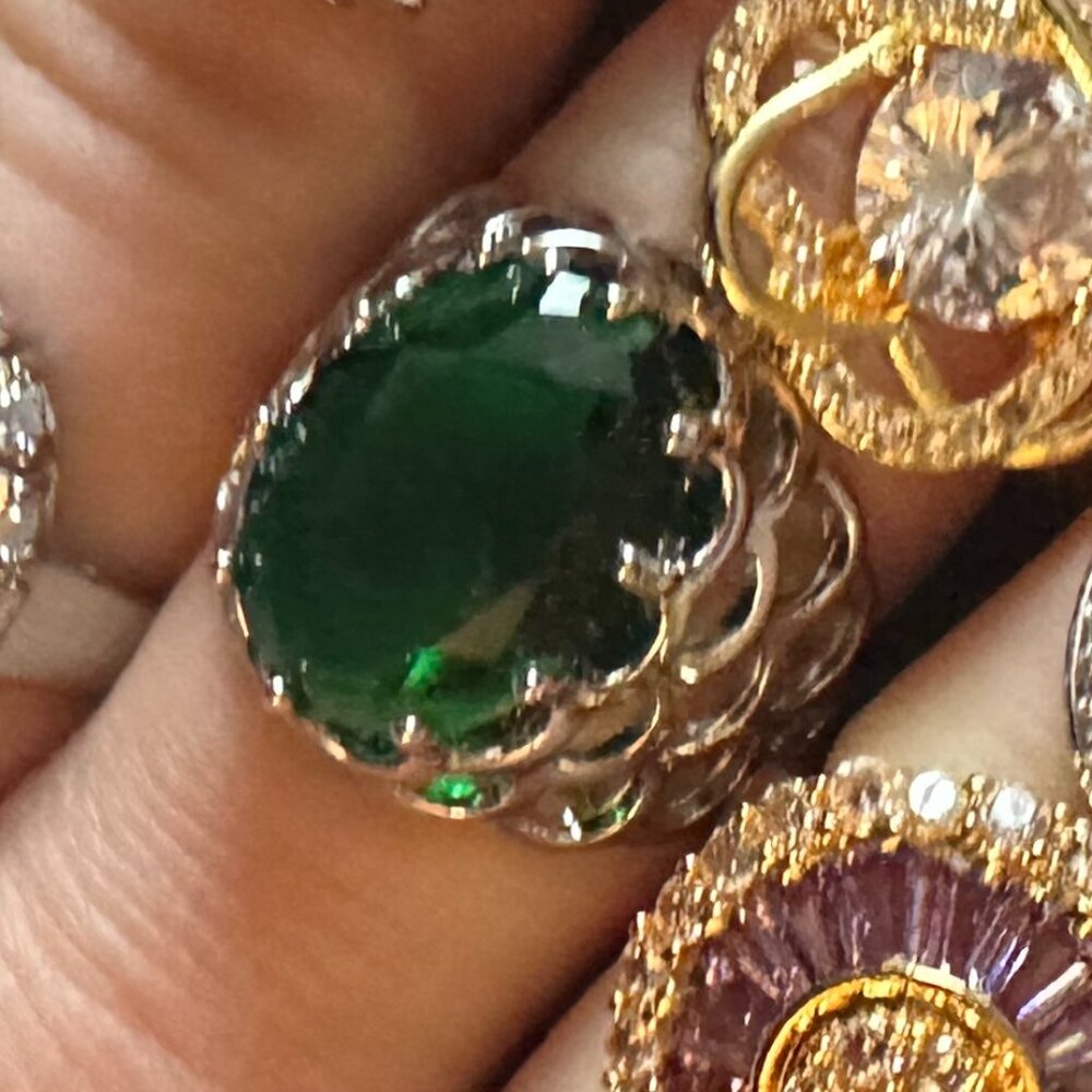 Green and Silver Bold Cocktail ring sz 9